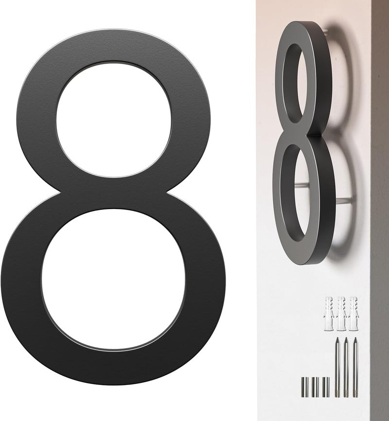 Etpon 7 Inch Black House Number 8 for Outside – Modern Floating Address Numbers, Weather-Resistant Metal, Easy to Install, Large Size, Stylish 3D Effect for Home, Office, and Street - Image 1